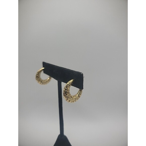 Vintage Earring Pierced Stud Hoops Gold Tone Ornate Jewelry Costume - Picture 5 of 11